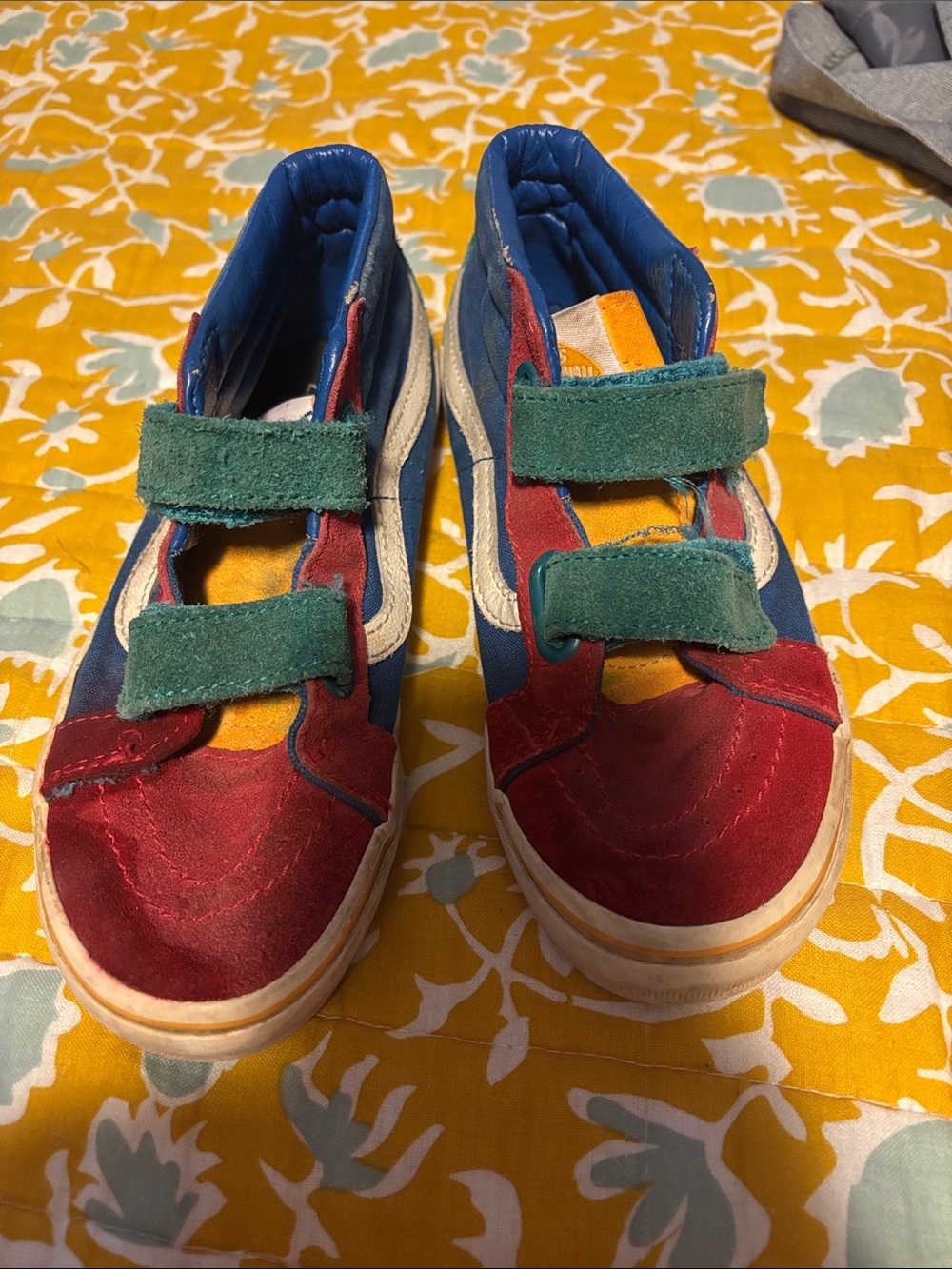 Kids Vans High Top Colorblock Suede Shoes Sneakers Velcro 80s Style